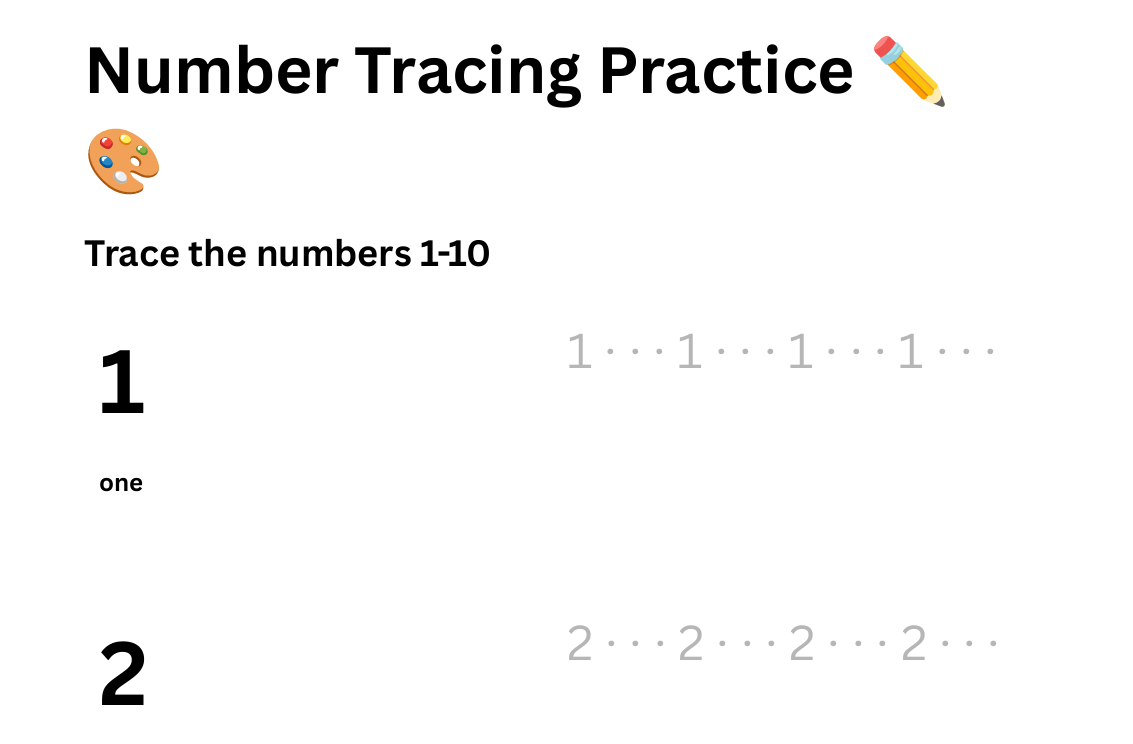 Free Worksheet for kindergarten numbers 1-10 ( Printable)