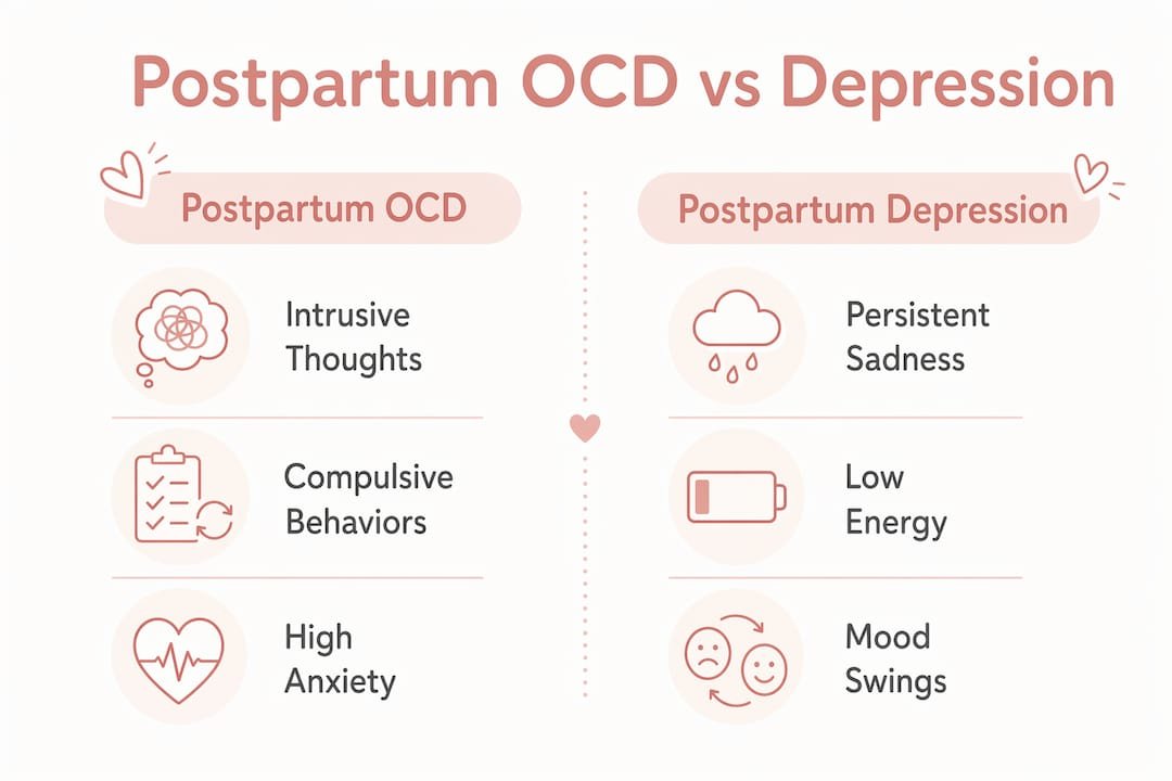 Infographic comparing postpartum OCD and postpartum depression