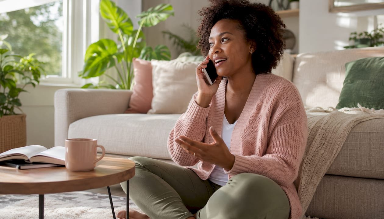 Woman calling insurance provider about breast pump