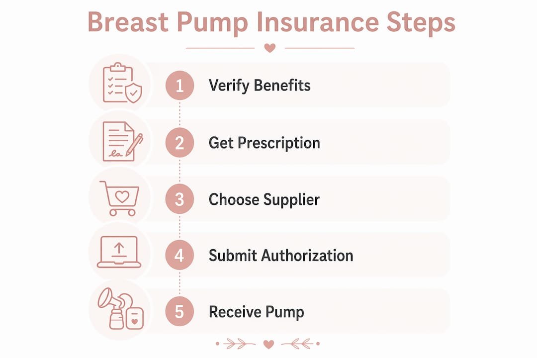 Infographic showing steps to get breast pump through insurance